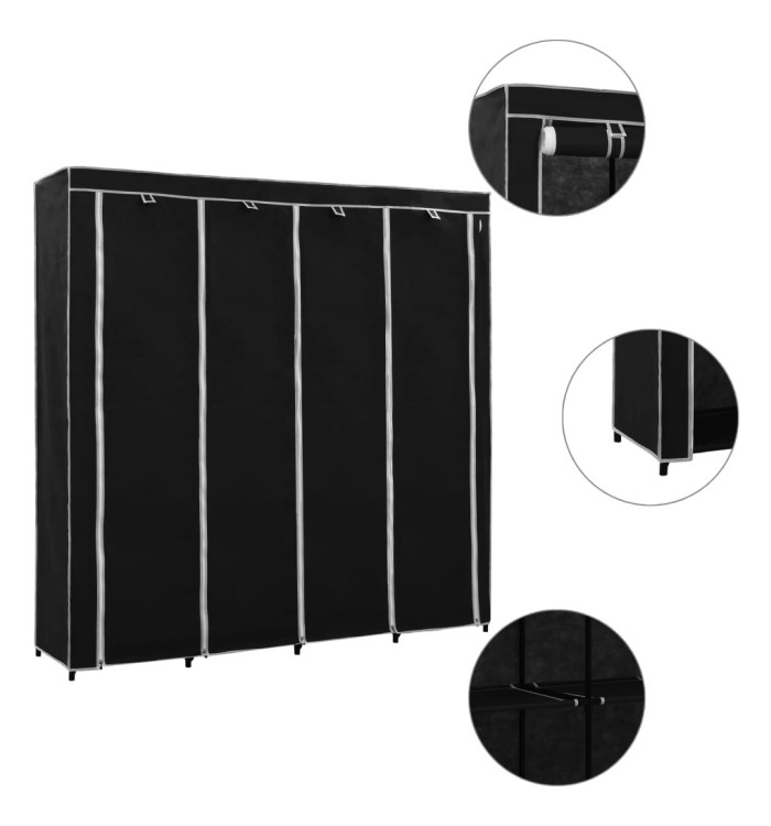 Garde-robe avec 4 compartiments Noir 175x45x170 cm | Mobilier & Déco