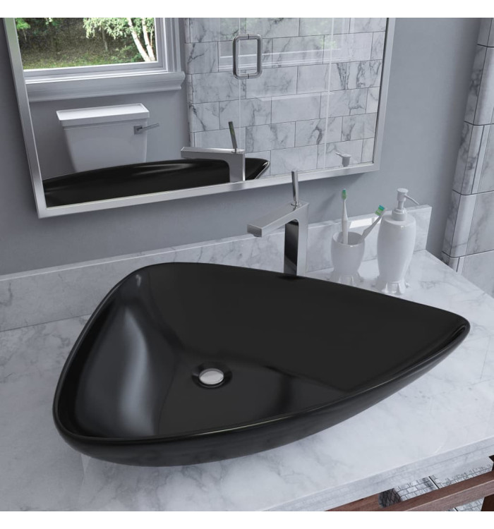 Évier triangulaire Céramique Noir 645 x 455 x 115 mm | Mobilier & Déco