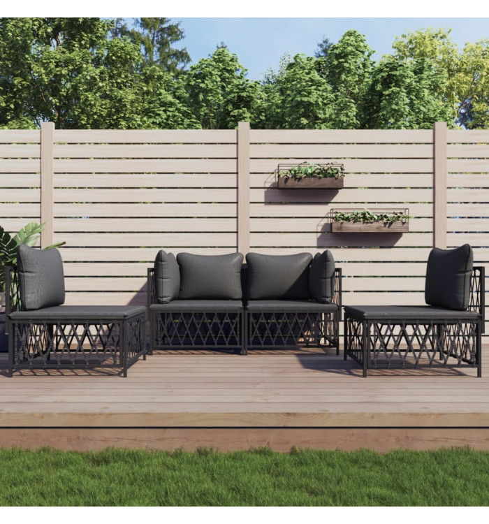 Salon de jardin avec coussins 4 pcs anthracite acier | Mobilier & Déco