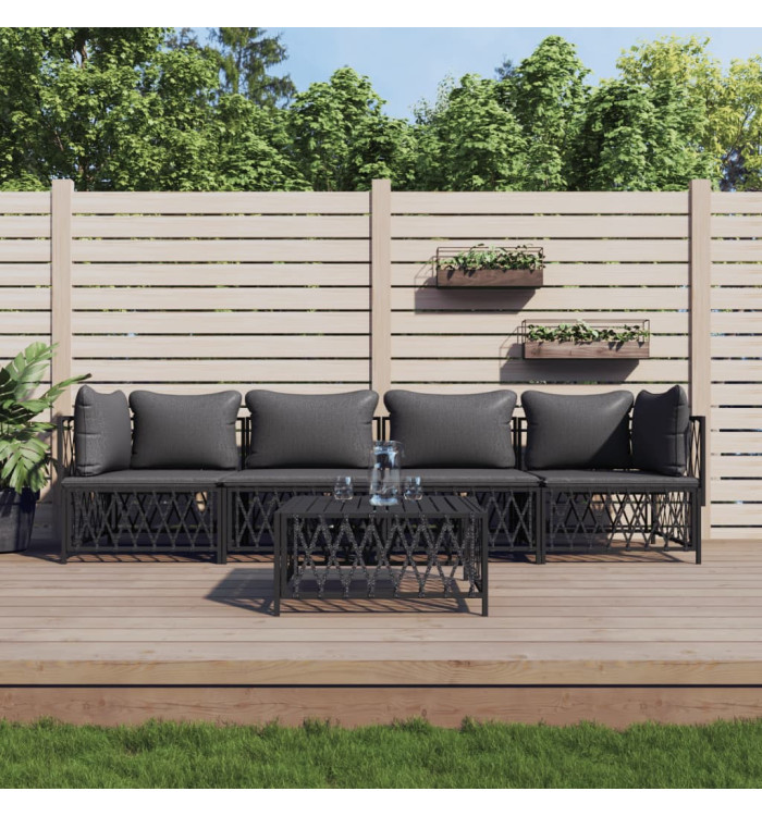 Salon de jardin avec coussins 5 pcs anthracite acier | Mobilier & Déco
