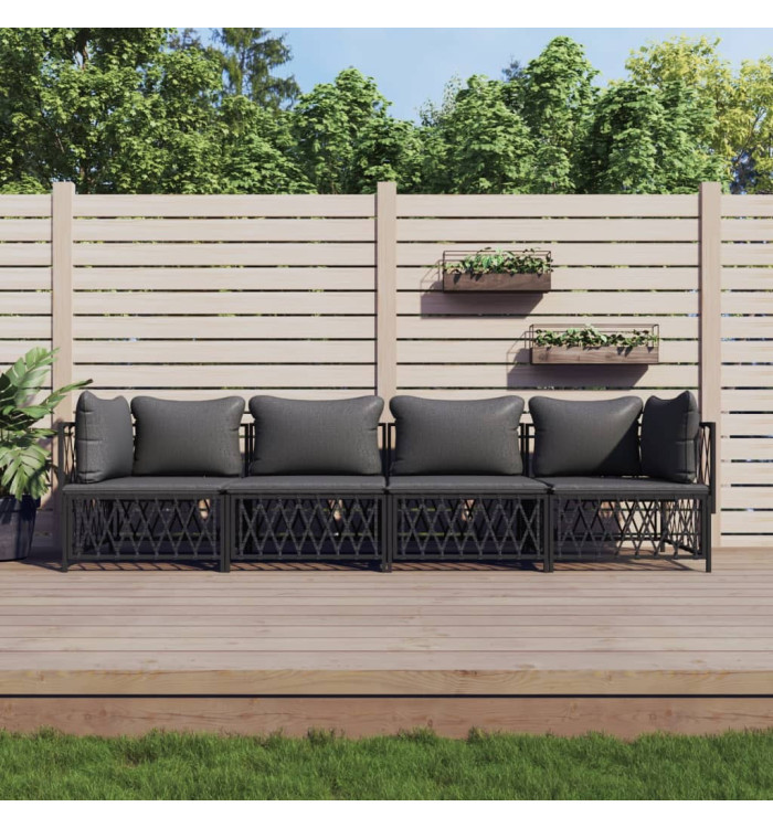 Salon de jardin avec coussins 4 pcs anthracite acier | Mobilier & Déco
