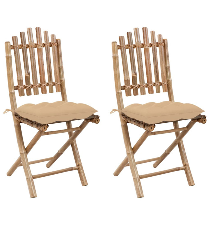 Chaises pliables de jardin lot de 2 avec coussins Bambou | Mobilier & Déco