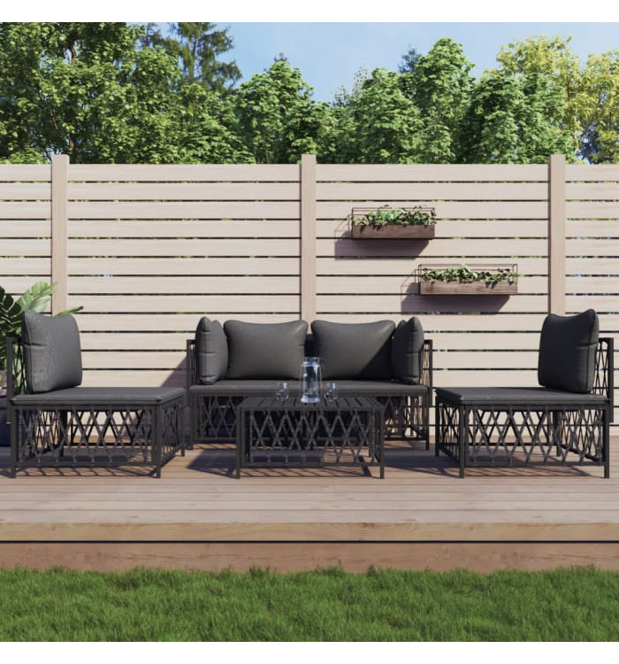 Salon de jardin avec coussins 5 pcs anthracite acier | Mobilier & Déco