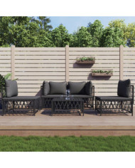 Salon de jardin avec coussins 5 pcs anthracite acier | Mobilier & Déco