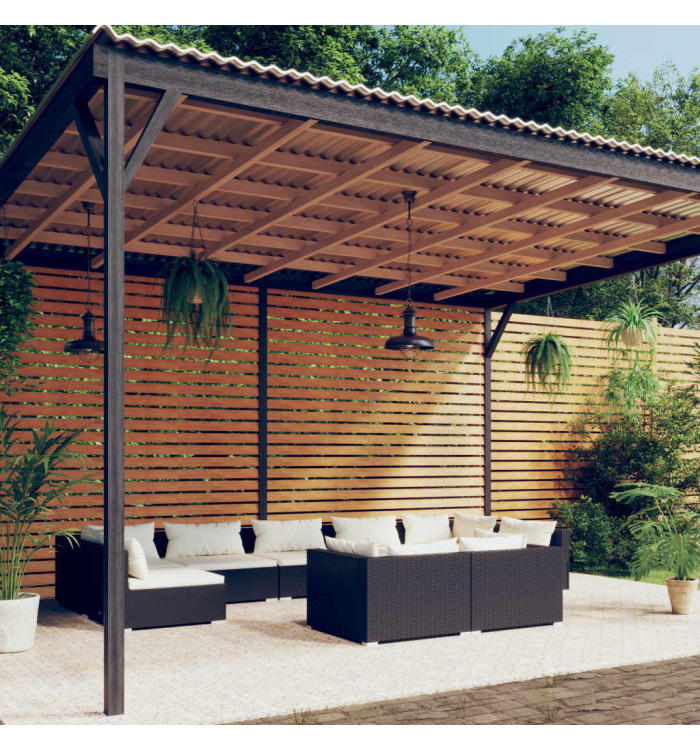 Salon de jardin 9 pcs avec coussins Noir Résine tressée | Mobilier & Déco