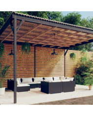 Salon de jardin 9 pcs avec coussins Noir Résine tressée | Mobilier & Déco