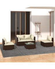 Salon de jardin 5 pcs avec coussins Résine tressée Marron | Mobilier & Déco
