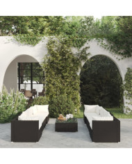 Salon de jardin 9 pcs avec coussins Résine tressée Noir | Mobilier & Déco