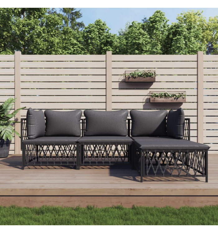 Salon de jardin avec coussins 4 pcs anthracite acier | Mobilier & Déco