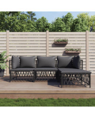 Salon de jardin avec coussins 4 pcs anthracite acier | Mobilier & Déco