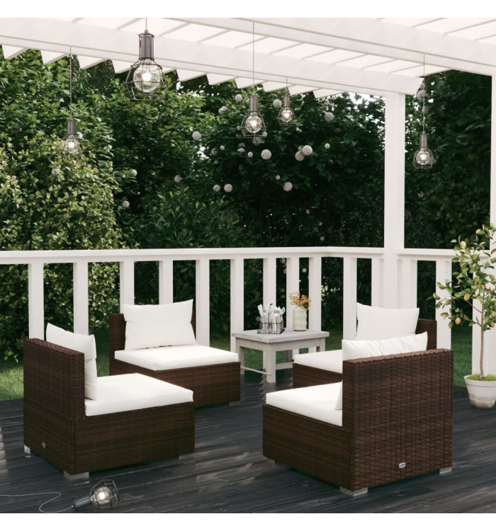 Salon de jardin 4 pcs avec coussins Résine tressée Marron | Mobilier & Déco