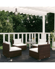 Salon de jardin 4 pcs avec coussins Résine tressée Marron | Mobilier & Déco