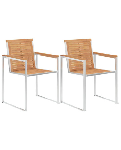 Chaises de jardin lot de 2 Bois teck solide et acier inoxydable | Mobilier & Déco
