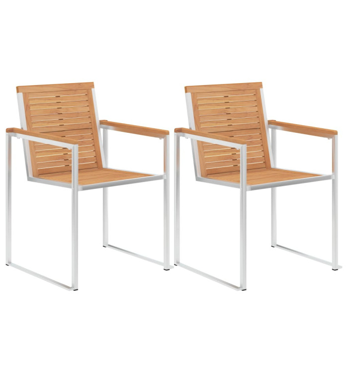 Chaises de jardin lot de 2 Bois teck solide et acier inoxydable | Mobilier & Déco