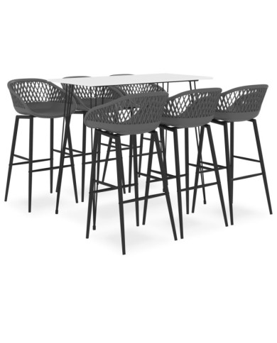Ensemble de bar 7 pcs Blanc et gris | Mobilier & Déco