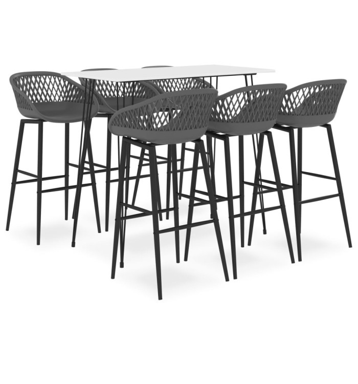 Ensemble de bar 7 pcs Blanc et gris | Mobilier & Déco