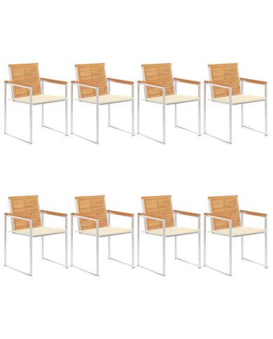 Chaises de jardin lot de 8 avec coussins Bois de teck massif | Mobilier & Déco