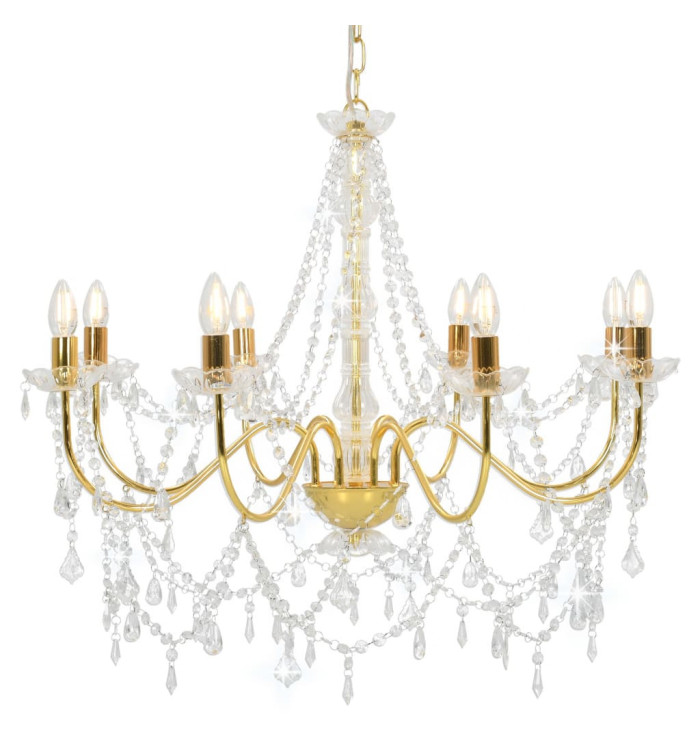 Lustre avec perles Doré 8 ampoules E14 | Mobilier & Déco