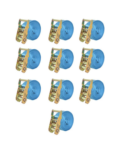 Sangle d’arrimage à cliquet 10 pcs 2 tonnes 6 m x 38 mm Bleu | Mobilier & Déco