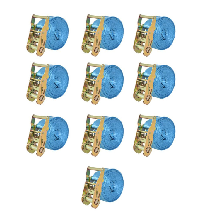 Sangle d’arrimage à cliquet 10 pcs 2 tonnes 6 m x 38 mm Bleu | Mobilier & Déco