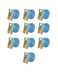 Sangle d’arrimage à cliquet 10 pcs 2 tonnes 6 m x 38 mm Bleu | Mobilier & Déco