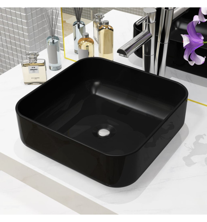 Lavabo carré Céramique Noir 38 x 38 x 13,5 cm | Mobilier & Déco