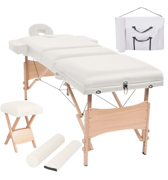 Table de massage pliable et tabouret 10 cm d'épaisseur Blanc | Mobilier & Déco