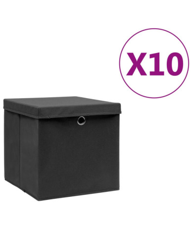 Boîtes de rangement avec couvercles 10 pcs 28x28x28 cm Noir | Mobilier & Déco