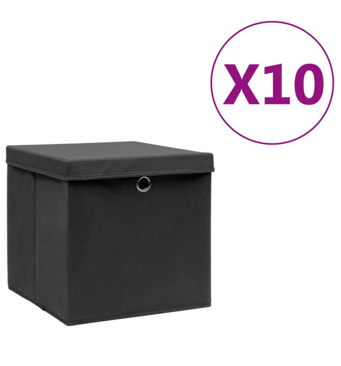 Boîtes de rangement avec couvercles 10 pcs 28x28x28 cm Noir | Mobilier & Déco