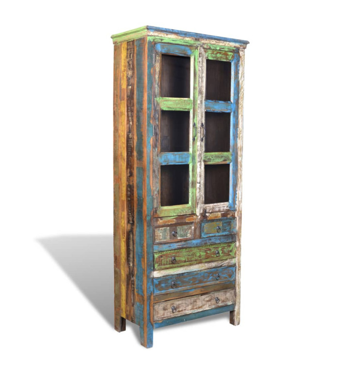 Bibliothèque multicolore 5 tiroirs et 2 portes Bois récupéré | Mobilier & Déco