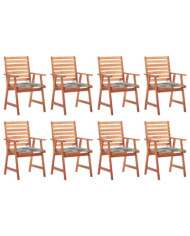Chaises à manger d'extérieur lot de 8 et coussins Acacia massif | Mobilier & Déco