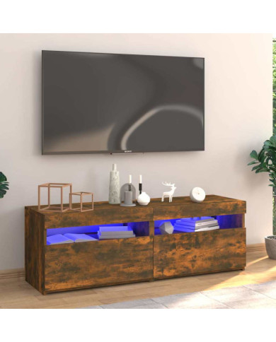 Meuble TV avec lumières LED chêne fumé 120x35x40 cm | Mobilier & Déco