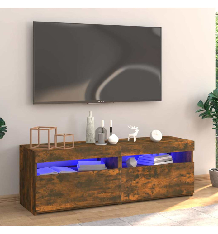 Meuble TV avec lumières LED chêne fumé 120x35x40 cm | Mobilier & Déco