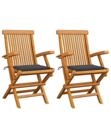 Chaises de jardin et coussins anthracite lot de 2 Bois de teck | Mobilier & Déco