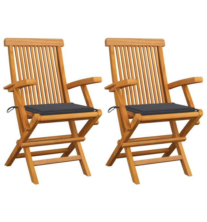 Chaises de jardin et coussins anthracite lot de 2 Bois de teck | Mobilier & Déco