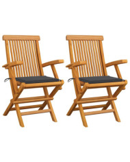 Chaises de jardin et coussins anthracite lot de 2 Bois de teck | Mobilier & Déco