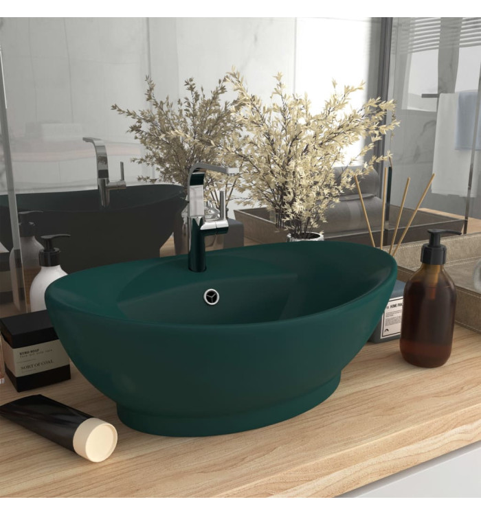 Lavabo ovale à trop-plein Vert foncé mat 58,5x39 cm Céramique | Mobilier & Déco