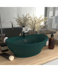 Lavabo ovale à trop-plein Vert foncé mat 58,5x39 cm Céramique | Mobilier & Déco