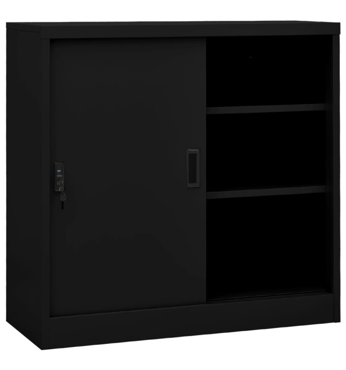 Armoire de bureau avec porte coulissante Noir 90x40x90 cm Acier | Mobilier & Déco