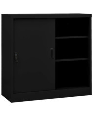 Armoire de bureau avec porte coulissante Noir 90x40x90 cm Acier | Mobilier & Déco