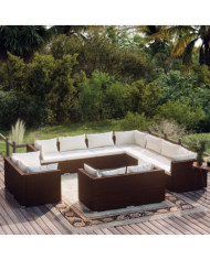 Salon de jardin 11 pcs avec coussins Marron Résine tressée | Mobilier & Déco