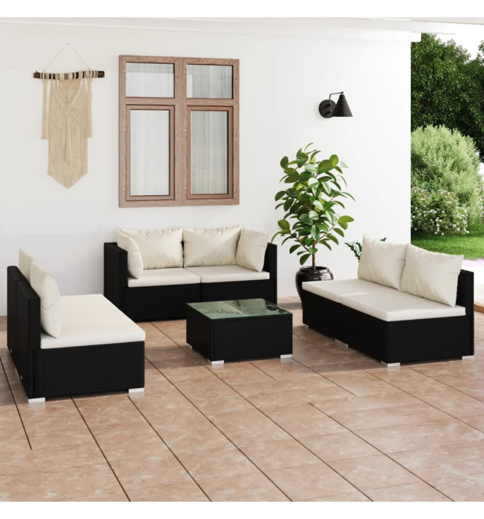 Salon de jardin 7 pcs avec coussins Résine tressée Noir | Mobilier & Déco