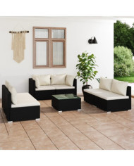 Salon de jardin 7 pcs avec coussins Résine tressée Noir | Mobilier & Déco
