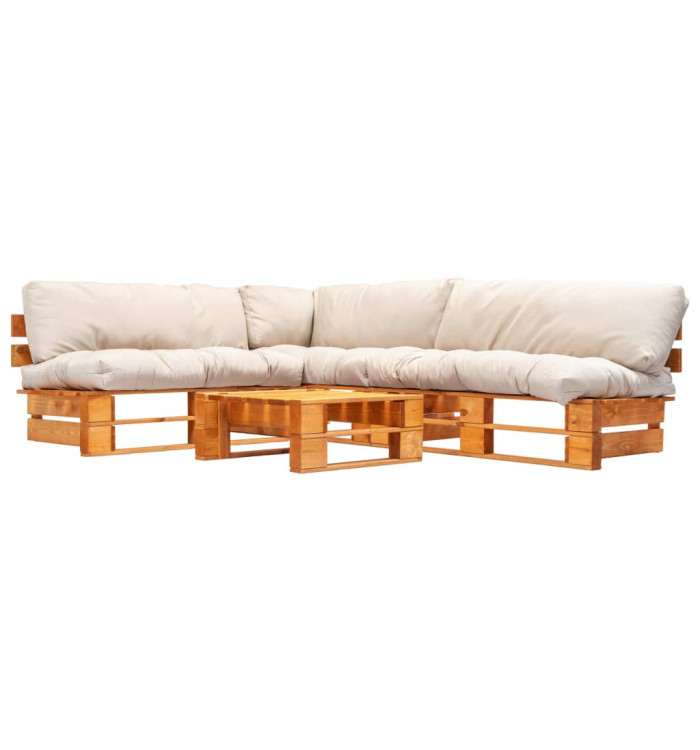 Salon de jardin palette 4 pcs avec coussins sable bois | Mobilier & Déco
