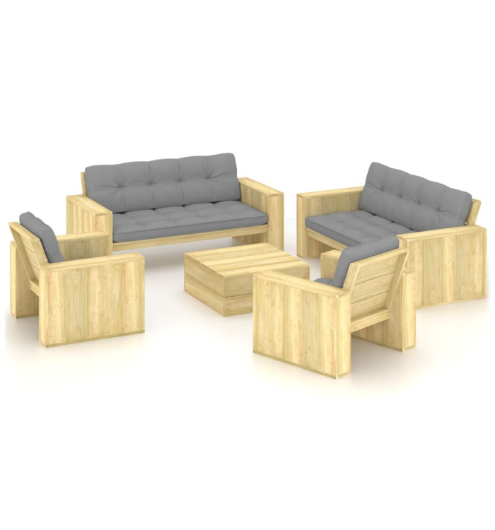 Salon de jardin 5 pcs avec coussins bois de pin imprégné | Mobilier & Déco