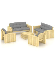 Salon de jardin 5 pcs avec coussins bois de pin imprégné | Mobilier & Déco