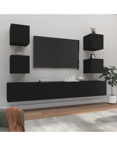 Ensemble de meubles TV 6 pcs Noir Bois d'ingénierie | Mobilier & Déco