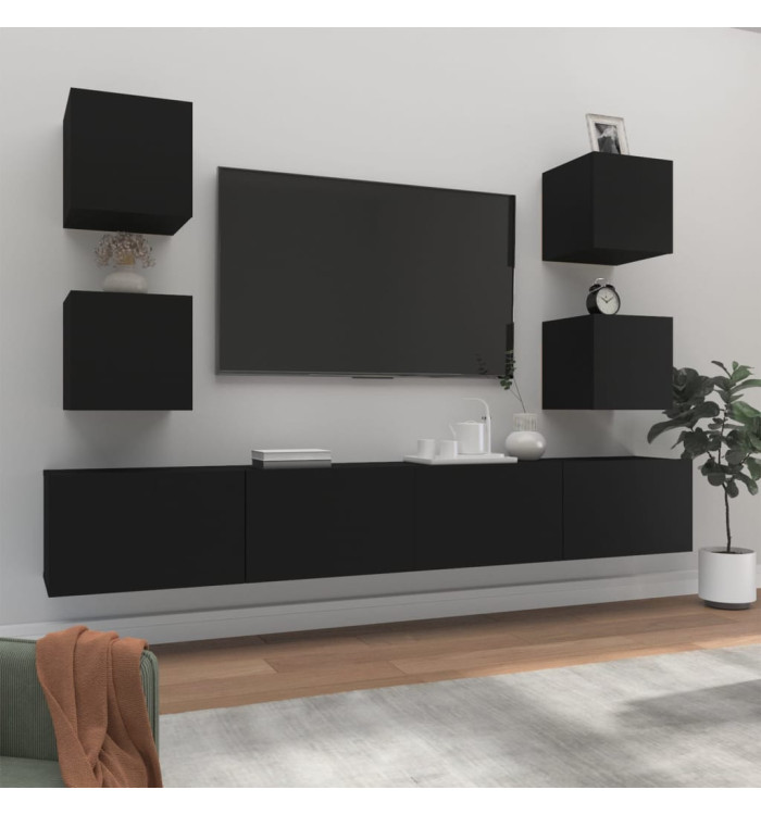 Ensemble de meubles TV 6 pcs Noir Bois d'ingénierie | Mobilier & Déco