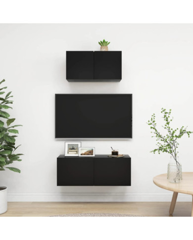 Ensemble de meuble TV 2 pcs Noir Bois d'ingénierie | Mobilier & Déco