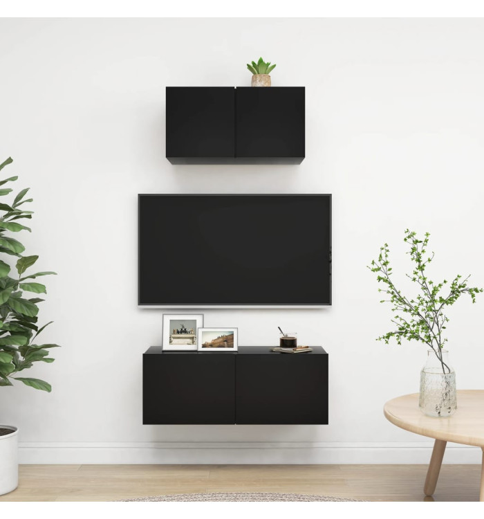 Ensemble de meuble TV 2 pcs Noir Bois d'ingénierie | Mobilier & Déco